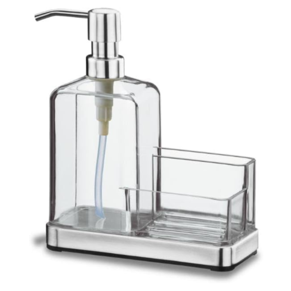 Stainless Steel Sink Organizer with 500ml Soap Dispenser and Compartments for Sponge and Soap Bar